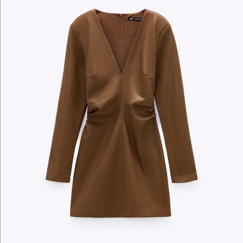 NWT Zara | Faux leather shoulder pad dress